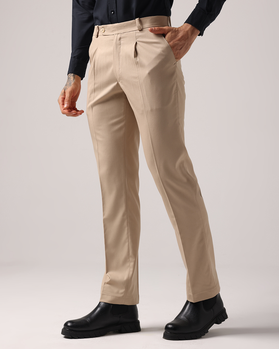 Basicoo Beige Pleated Pant
