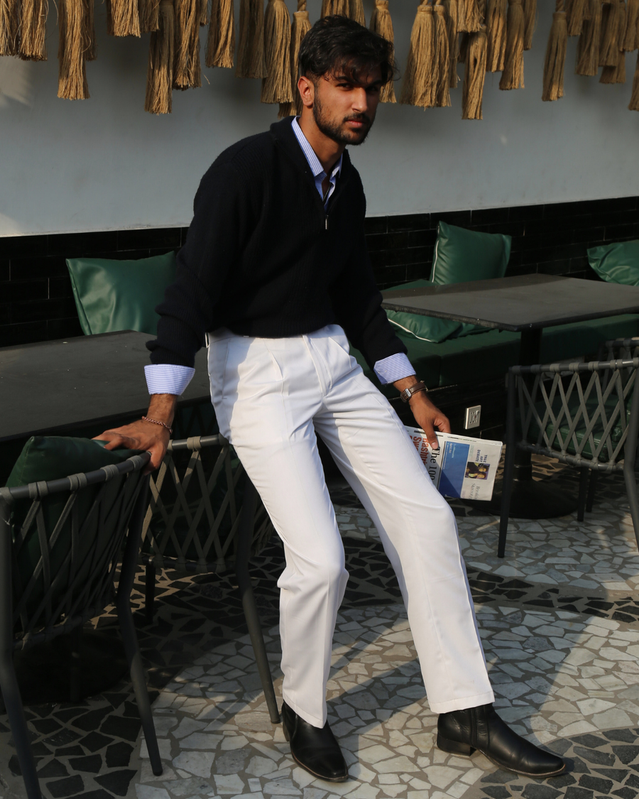 Basicoo White Pleated Pant