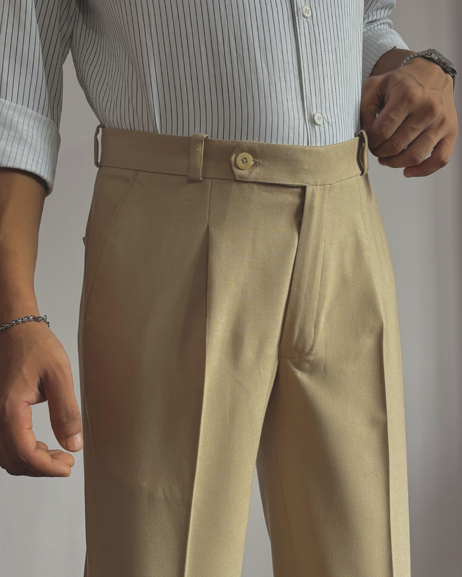 Basicoo Beige Pleated Pant
