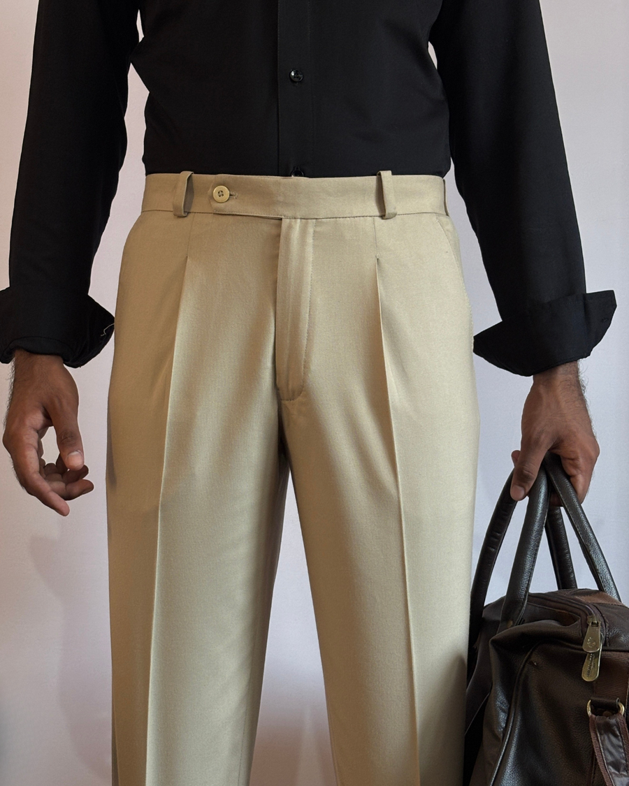 Basicoo Beige Pleated Pant